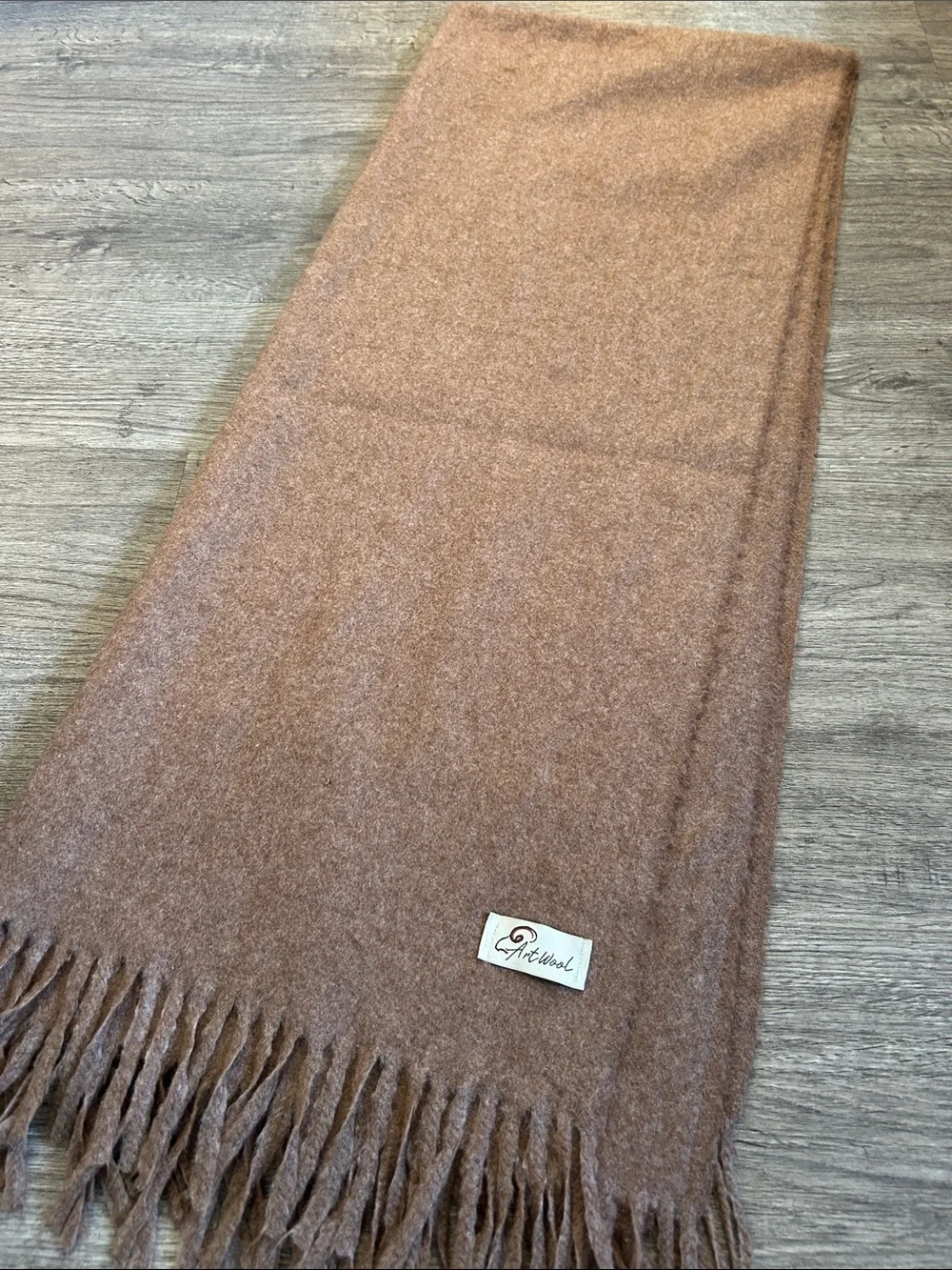 ArtWool Brushed Wool Blend Fringe Scarf Camel Brown 73”